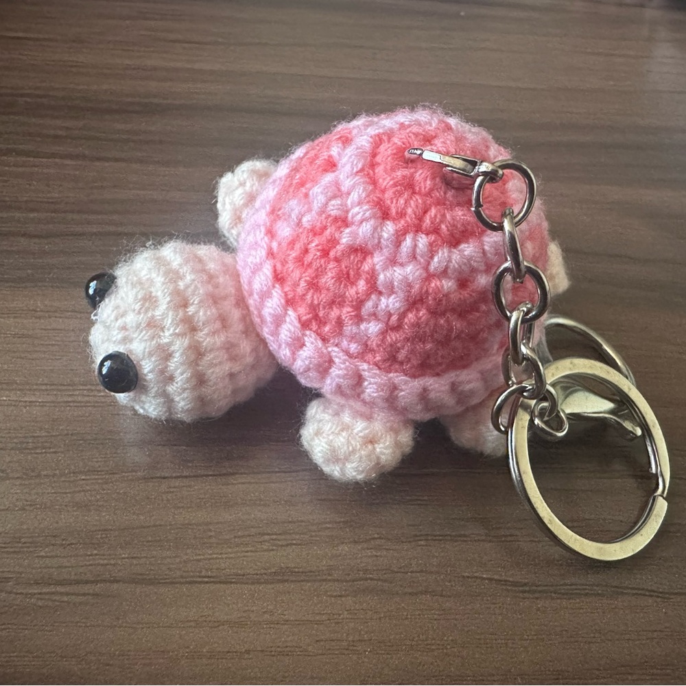 Crocheted Pink Turtle Keychain - Small Pets Toy Accessory